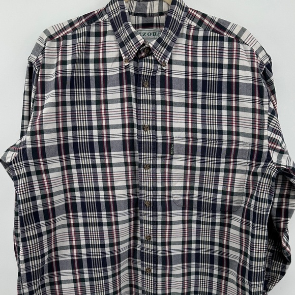 VTG Western Rugged Streetwear Izod Navy/White Plaid Button Down FlannelShirt SzM - Picture 5 of 12